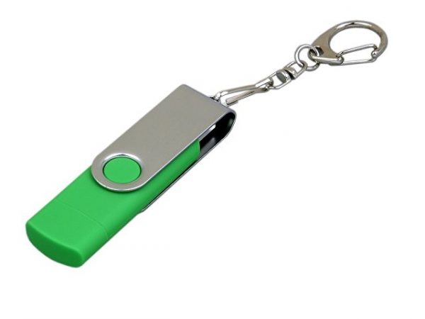 USB 2.0- флешка на 32 Гб с поворотным механизмом и дополнительным разъемом Micro USB